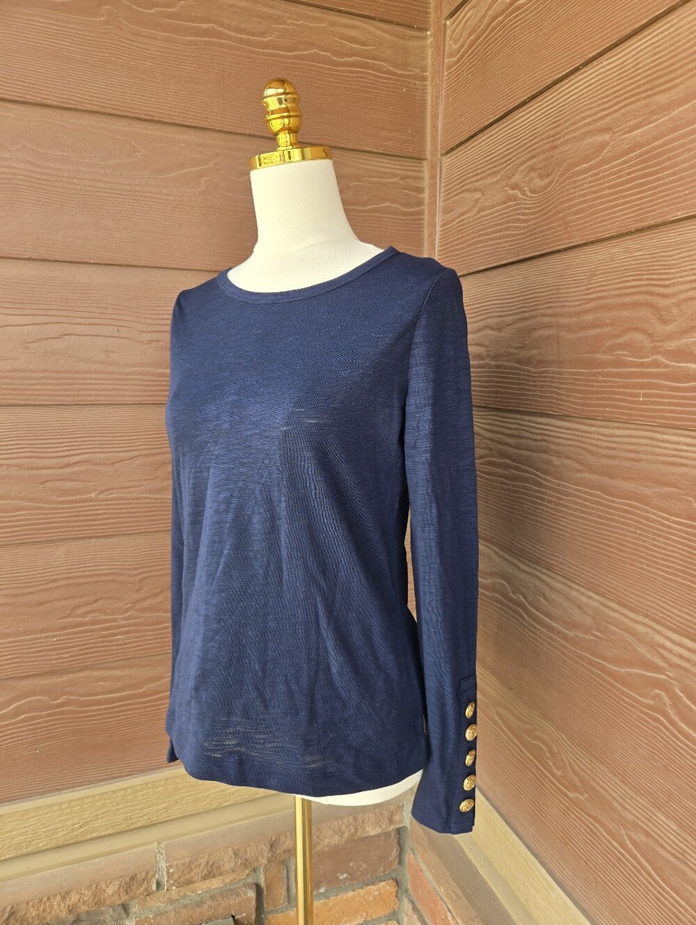 WHBM White House Black Market Navy Long Sleeve Top Size Small